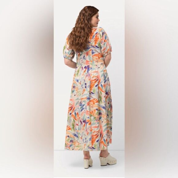 Ulla Popken Von Landen Watercolor Floral Button Front Dress 30 Linen wedding - Picture 2 of 14